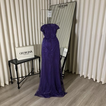 فستان سهرة بنفسجي طويل سهرة شبك فصوص