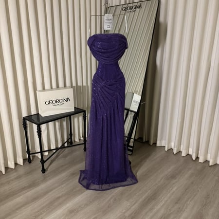 فستان سهرة بنفسجي طويل سهرة شبك فصوص