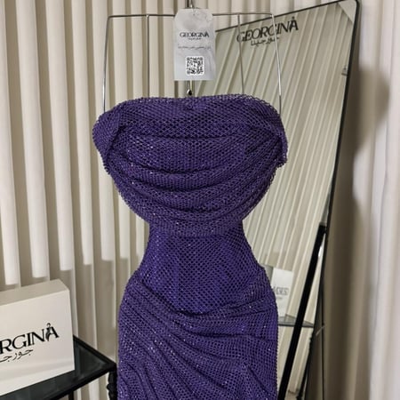 فستان سهرة بنفسجي طويل سهرة شبك فصوص