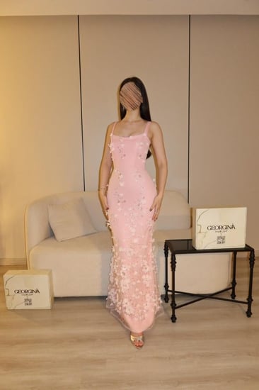 فستان سهرة وردي ورود ليزر ترتر - جورجينا فاشن