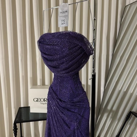 فستان سهرة بنفسجي طويل سهرة شبك فصوص