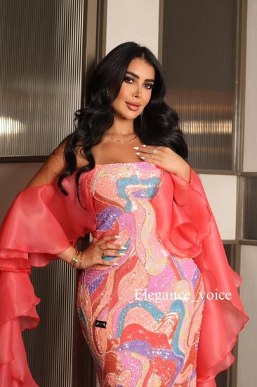 فستان قماش مشكوك بالخرز