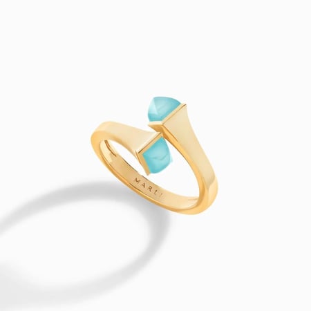 خاتم مارلي النحيف ذهب اصفر مع حجر  Sea Blue Chalcedony