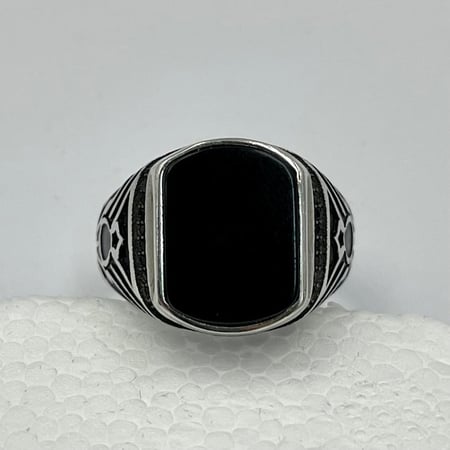 خاتم رجالي فضه مينا لون اسود