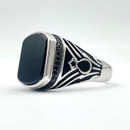 خاتم رجالي فضه مينا لون اسود