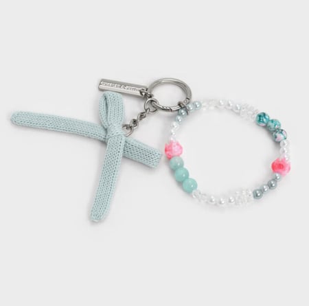 Crochet Bow Beaded Charm - Sea Salt Blue