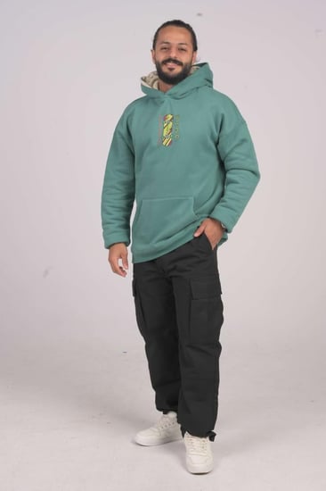 هودي اخضر  اوفر سايز دبل كاب زلاجه