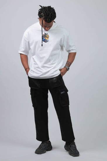 تيشرت اوفر سايز ابيض لوقو نخيل