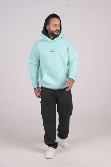 هودي سماوي  اوفر سايز دبل كاب لوقو بتر فلاي