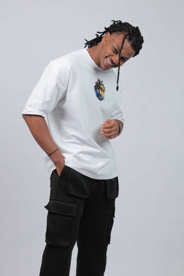 تيشرت اوفر سايز ابيض لوقو نخيل