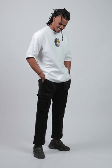 تيشرت اوفر سايز ابيض لوقو نخيل