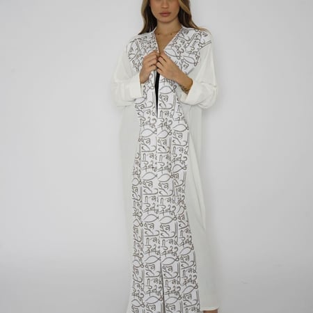 عباية بيضاء بتطريز كمبيوتر فاخر زخارف اسلامية 6031