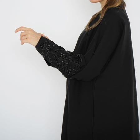 عباية سوداء قماش ملكي كوري شك يد 6016