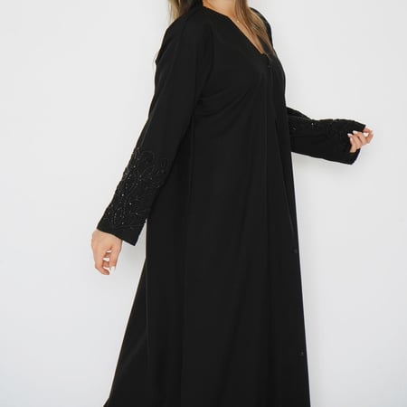 عباية سوداء قماش ملكي كوري شك يد 6016