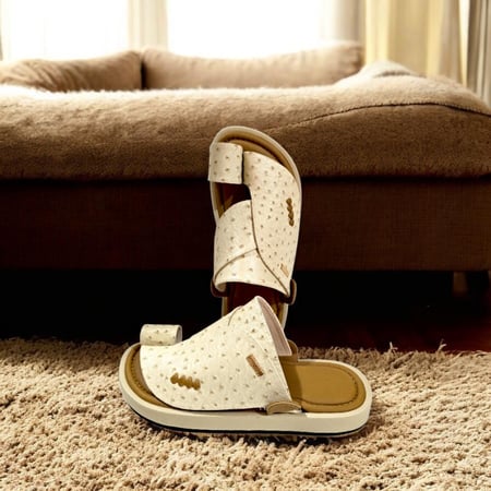 حذاء شرقي  نقش نعام  بيج وطني