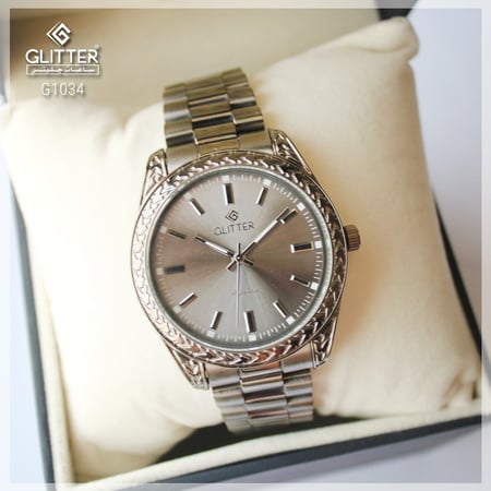 ساعة رجالي جليتر بلون رمادي استالس ستيل  بشكل رولكس