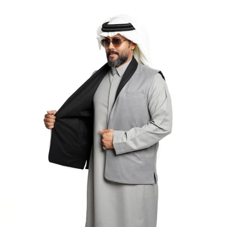 سديري ياقة دبل فيس جوخ - رجالي  قلاب (اسود- رمادي)