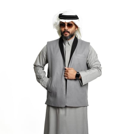 سديري ياقة دبل فيس جوخ - رجالي  قلاب (اسود- رمادي)