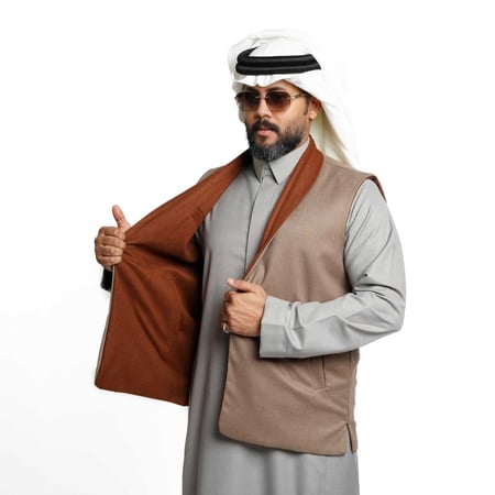 سديري ياقة دبل فيس جوخ - رجالي  قلاب (جملي- بني)