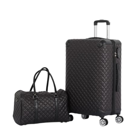 طقم حقائب سفر فاخرة ومحصنة - 5 قطع (3 ترولي + 2 حقيبة يد) بتغطية جلدية ومقاومة للكسر