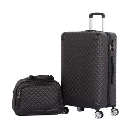 طقم حقائب سفر فاخرة ومحصنة - 5 قطع (3 ترولي + 2 حقيبة يد) بتغطية جلدية ومقاومة للكسر