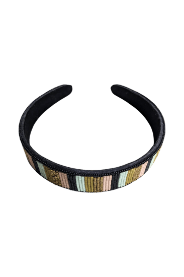 Black and Cream Striped Beaded Headband