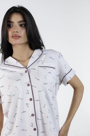 طقم بيجاما بأكمام قصيرة من البامبو الطبيعي-لافيندر