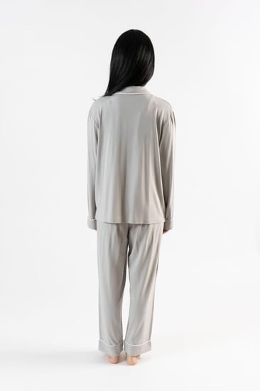 طقم بيجاما بأكمام طويلة من البامبو الطبيعي-رمادي