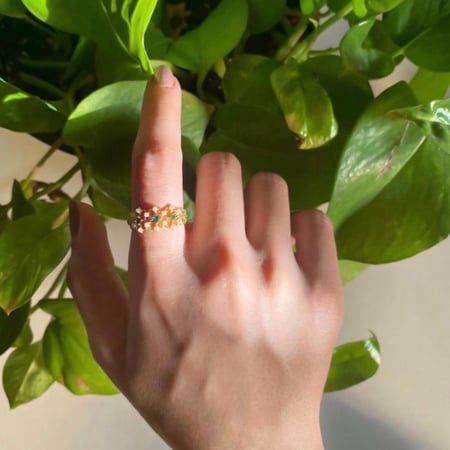 خاتم مرصع باللؤلؤ واحجار الزركون