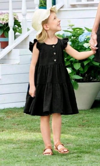 فستان بناتي أسود - ربع كم - واسع