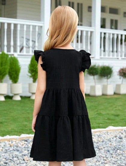 فستان بناتي أسود - ربع كم - واسع