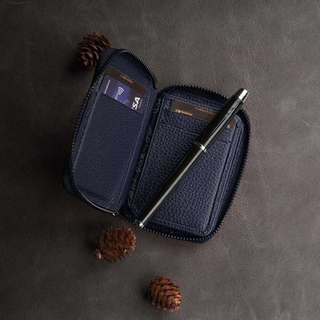 محفظة البائع الذهبي سحاب - جلد طبيعي