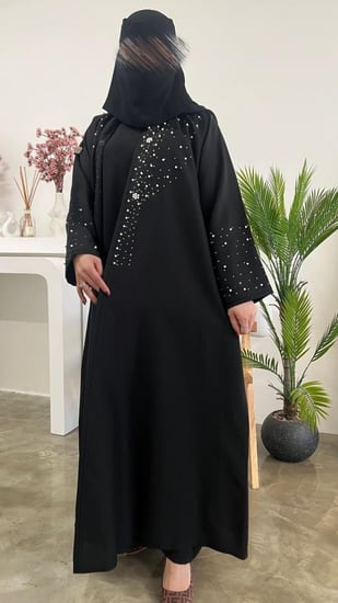 عباية لولو شك يدوي قماش  كتان فاخر بشك ملكي