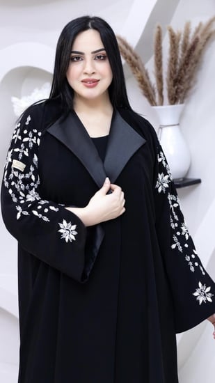 عباية كريب ملكي كوري بياقة تفته والاكمام شك