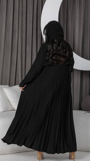 عباية كريب اندونيسي بياقة مع كسرات ليزر