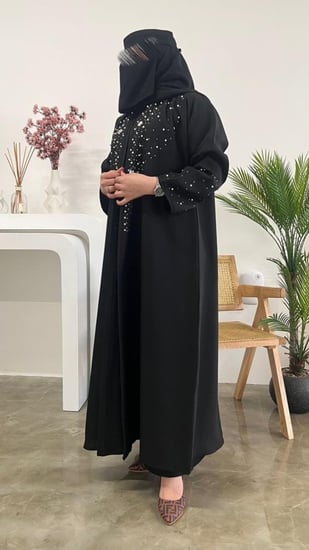 عباية لولو شك يدوي قماش  كتان فاخر بشك ملكي