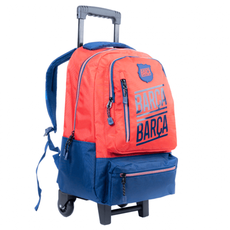 برشلونه شنطة ترولي أنيقة للطلاب مقاس 18 بوصة ، جيبين رئيسية وجيبوب أمامية ، شنطة ظهر مدرسية للأولاد والبنات ، مثالية للمدرسة والسفر والتخييم - أزرق & أحمر