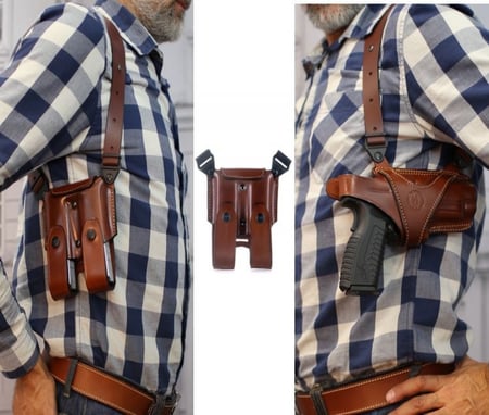 جراب كتف جلدي أفقي فاخر بمخزن مزدوج