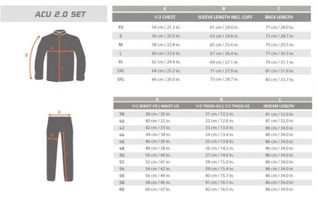 جدول المقاسات للبدلة التكتيكية