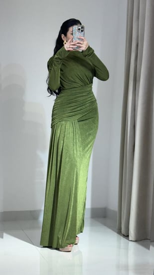 فستان طويل استرتش لاميه