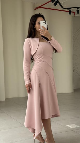 فستان قطعتين راقي جاكيت انيق اكمام طويله