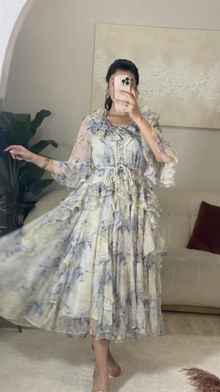 فستان نسائي راقي اوغنزا مشجر  بقصات طبقات