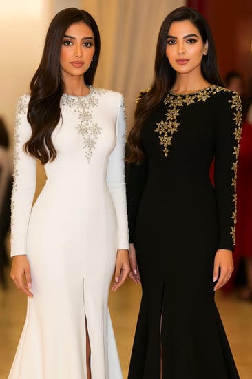 فستان طويل سهرة مرصع بالكريستال والشك الصدر