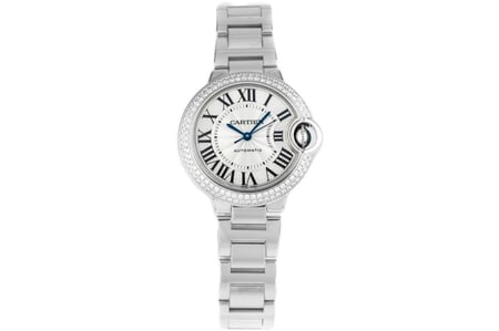 ساعة كارتييه بالون ستيل مرصعة بالألماس تصميم فاخر طبق الأصل