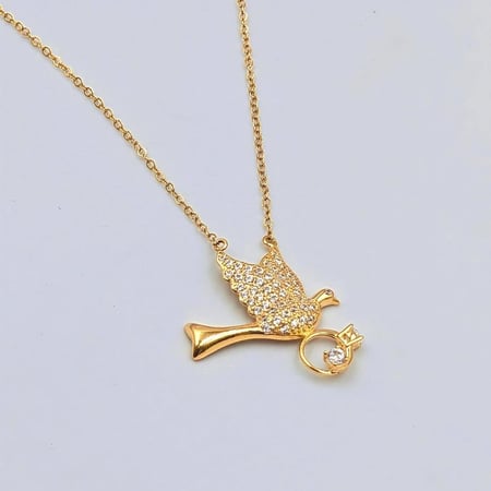 عقد ذهب عيار 18 بشكل طائر  -  18K Gold Bird Necklace