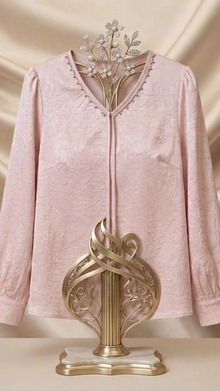 بلوزة ساتان بياقة V وتفاصيل لؤلؤية (Pearl-Detail Textured Satin Blouse).