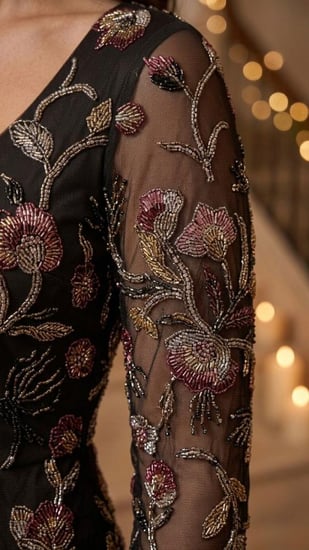 "فستان التول المطرز بالزهور" (Embroidered Floral Tulle Gown).