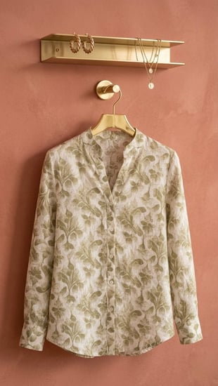 بلوزة "أوليفيا" بنقشة الدمسق الطبيعية (Olivia Damask Linen Blouse)