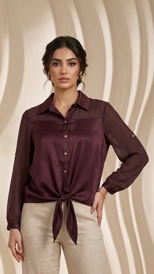 بلوزة : كلاسيكية بلمسة عصرية - لون برغندي)