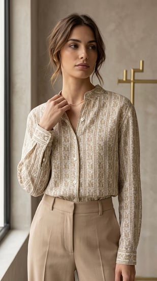 بلوزة "فلورنسا" بنقشة الخطوط العمودية المزهرة (Florence Vintage Striped Blouse)